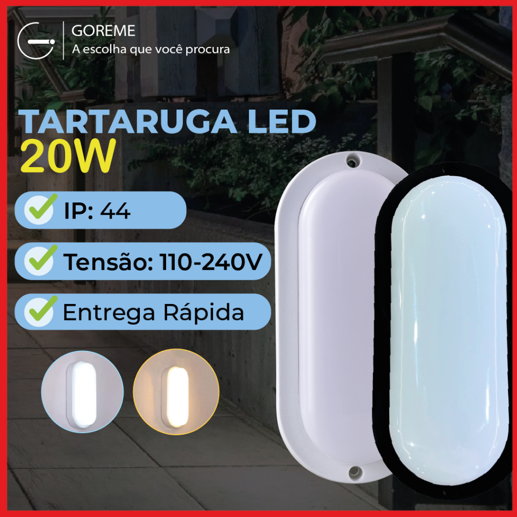 Luminária Arandela Tartaruga LED  20W Bivolt | Preto ou Branco | Luz Branca ou Luz Quente | A Prova D’Água