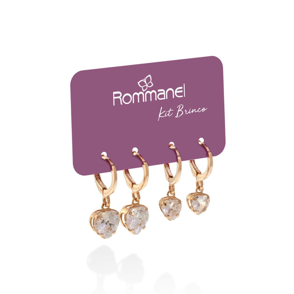 Kit Brincos Rommanel Argola Com Coração de Zircônias 527300 Kit Brincos Rommanel Argola Com Coração de Zircônias 527300
