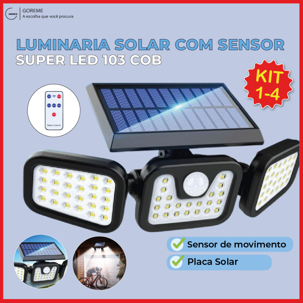 Luminária Solar Led 10W com Sensor de Movimento Luz Fria Ajustável para ambientes externos Luminária Solar Led 10W com Sensor de Movimento Luz Fria Ajustável para ambientes externos