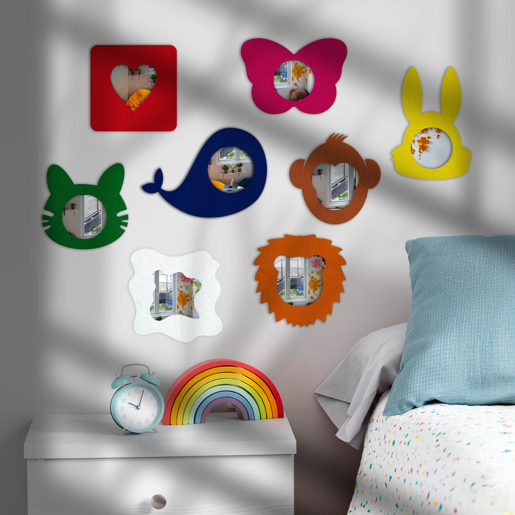 Espelho Infantil Temático Decoração Bebê p/ Quarto Espelho Criança em Metal Colorido 35x25cm Espelho Infantil Temático Decoração Bebê p/ Quarto Espelho Criança em Metal Colorido 35x25cm