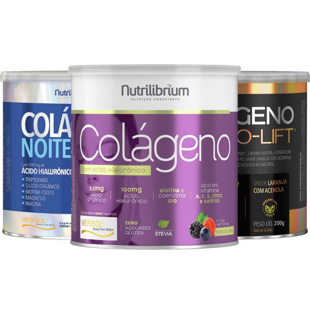 Kit 3x Colágeno Verisol Tradicional + Noite + Thermo Lift 200g Nutrilibrium Kit 3x Colágeno Verisol Tradicional + Noite + Thermo Lift 200g Nutrilibrium