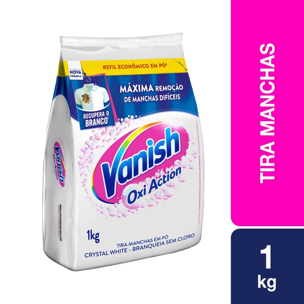 Tira Manchas Vanish em Pó Crystal White Oxi Action para roupas brancas Refil Econômico 1kg Tira Manchas Vanish em Pó Crystal White Oxi Action para roupas brancas Refil Econômico 1kg