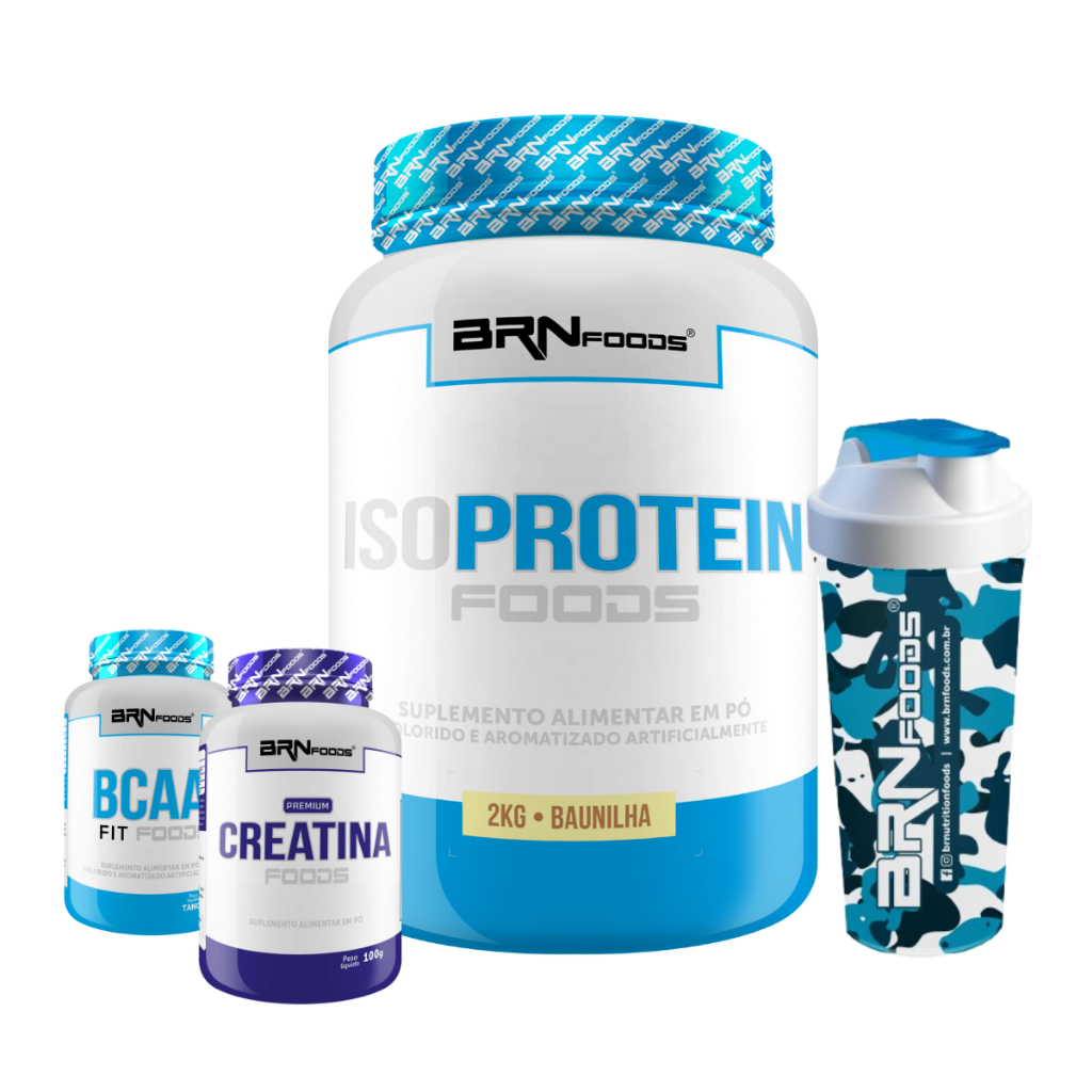Kit Iso Protein Foods 2kg + Premium Creatina 100g + BCAA 100g + Coqueteleira – BRN Foods Kit Iso Protein Foods 2kg + Premium Creatina 100g + BCAA 100g + Coqueteleira – BRN Foods