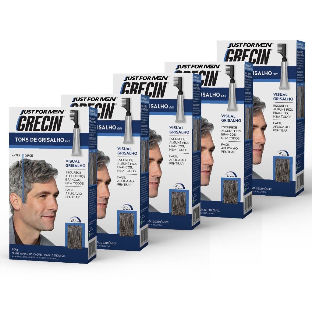 Kit 5x unidades Grecin Tons de Grisalho Gel Tonalizante – Escurece fios brancos – Aparência natural – Aplique ao pentear Kit 5x unidades Grecin Tons de Grisalho Gel Tonalizante – Escurece fios brancos – Aparência natural – Aplique ao pentear