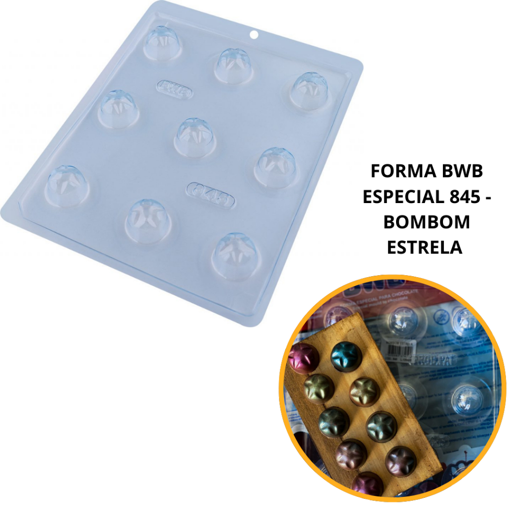 Forma BWB Com Silicone (3 partes)Cód. 845 – Bombom Estrela 10g. Para Festas Trufas, Bombons, Alfajor (CHOCO) Forma BWB Com Silicone (3 partes)Cód. 845 – Bombom Estrela 10g. Para Festas Trufas, Bombons, Alfajor (CHOCO)