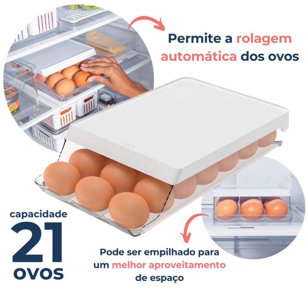 Organizador Bandeja Porta Ovos 21un Geladeira Com Tampa Rolagem Automática Ou Organizador Bandeja Porta Ovos 21un Geladeira Com Tampa Rolagem Automática Ou