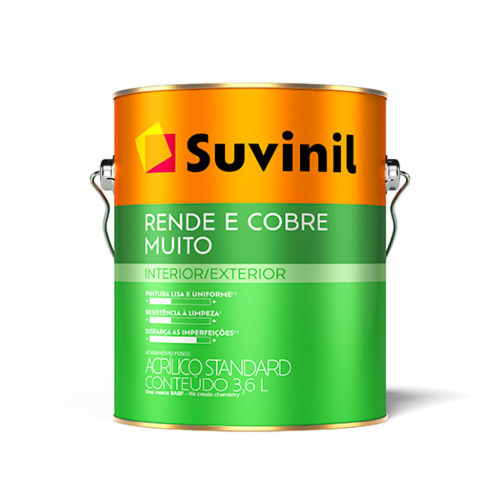 Tinta Suvinil Rende & Cobre Muito 3,6L Cores Básicas Alta Cobertura e Rendimento Tinta Suvinil Rende & Cobre Muito 3,6L Cores Básicas Alta Cobertura e Rendimento