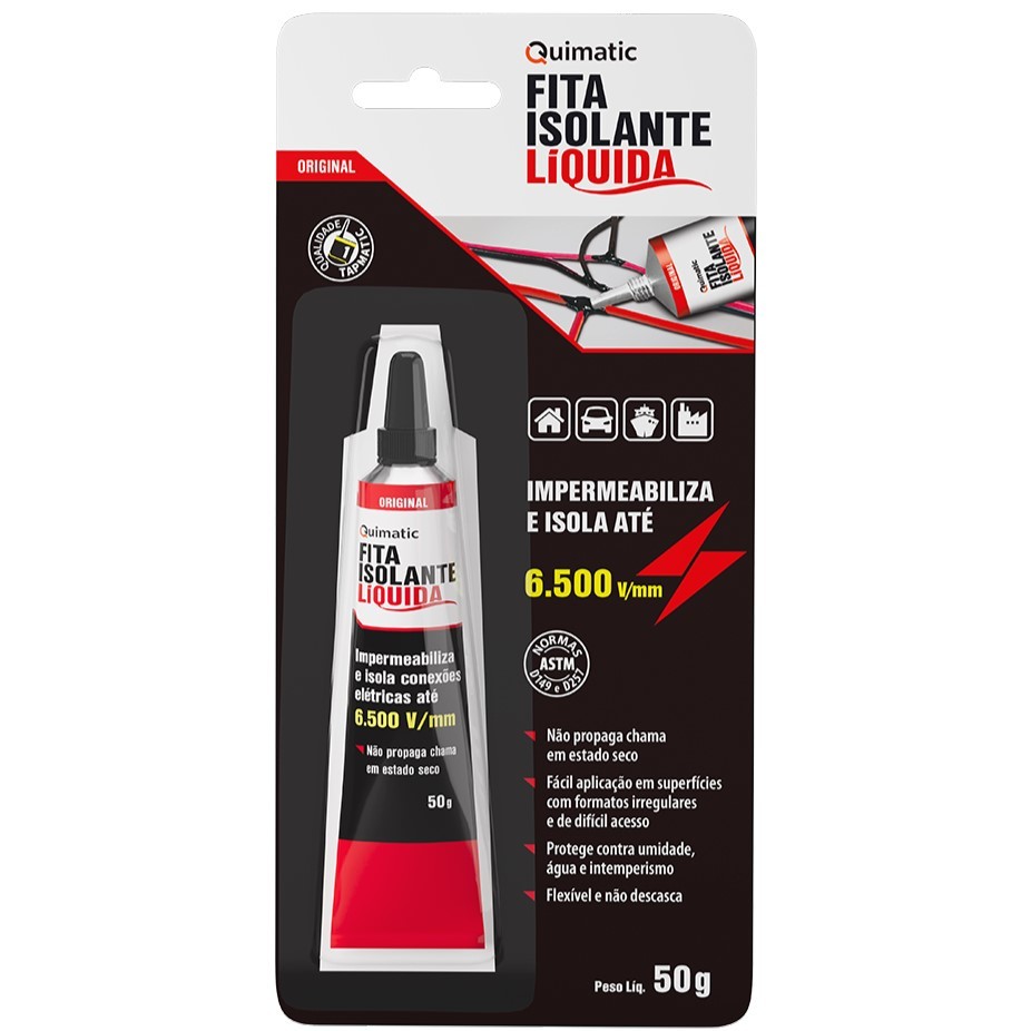 Fita Isolante Líquida Quimatic 50g Bisnaga Tapmatic 6500V Isola e Impermeabiliza Fita Isolante Líquida Quimatic 50g Bisnaga Tapmatic 6500V Isola e Impermeabiliza