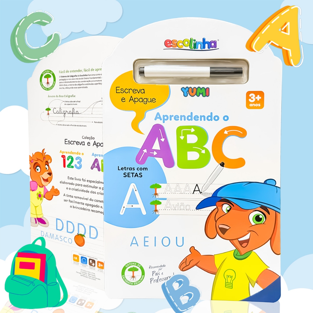 Livro Infantil Magico C/ Caneta Apagável – Aprendendo o ABC Caligrafia Alfabetização Edição Premium Livro Infantil Magico C/ Caneta Apagável – Aprendendo o ABC Caligrafia Alfabetização Edição Premium