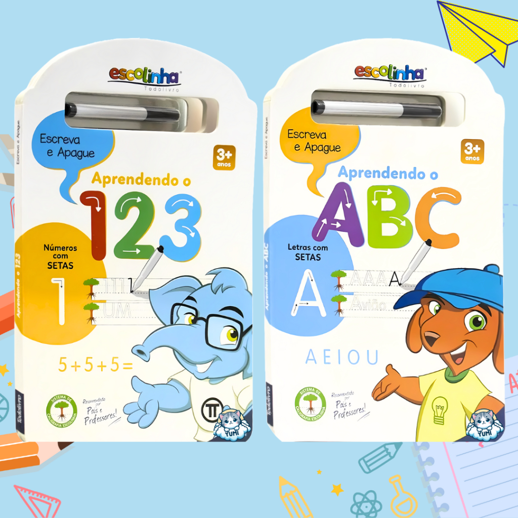 Coleção Livro Mágico Premium Aprendendo e Brincando C/ Caneta Apagável Números Letras Alfabetização Coleção Livro Mágico Premium Aprendendo e Brincando C/ Caneta Apagável Números Letras Alfabetização
