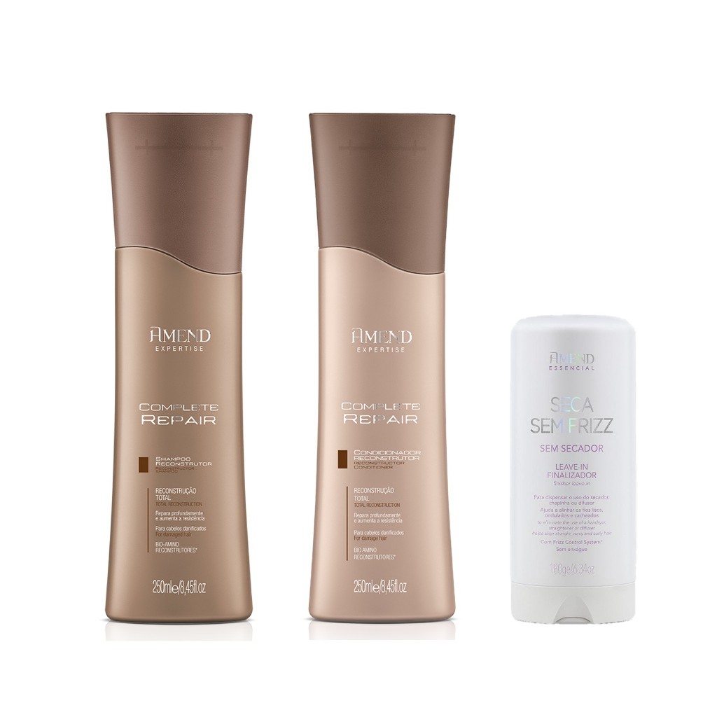 Amend Expertise KIT Complete Repair Shampoo e Condicionador 250ml + Seca Sem Frizz 180ml Amend Expertise KIT Complete Repair Shampoo e Condicionador 250ml + Seca Sem Frizz 180ml
