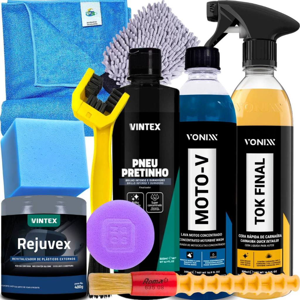 Kit Completo Lavagem de Moto Tok Final Moto-V Pneu Pretinho Kit Completo Lavagem de Moto Tok Final Moto-V Pneu Pretinho
