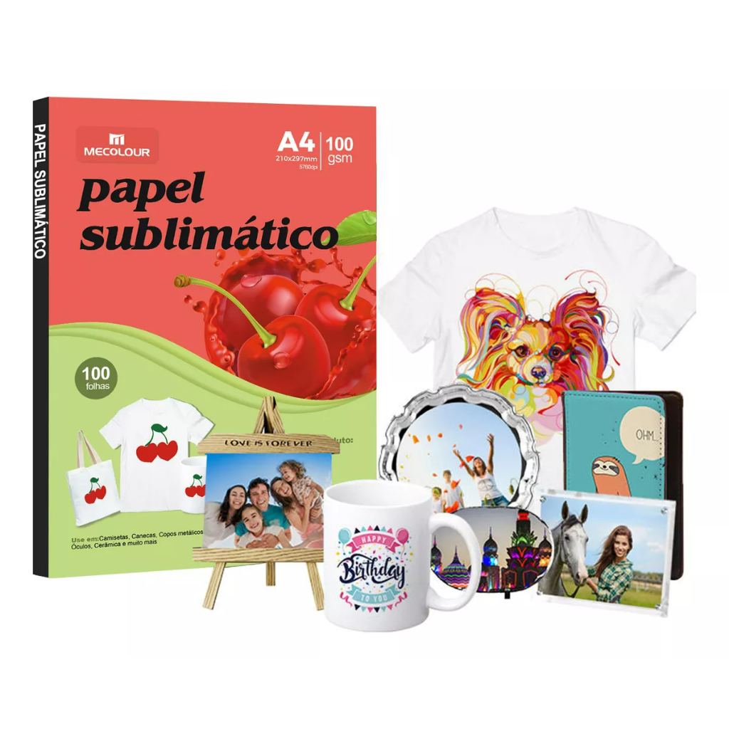 Papel Transfer Sublimático 100g A4 100folhas Usando Tinta de Sublimação Mecolour Papel Transfer Sublimático 100g A4 100folhas Usando Tinta de Sublimação Mecolour