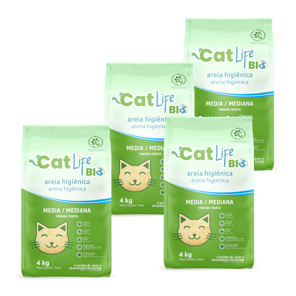 Kit 4 Areias Higiênica Cat Life Bio Grãos Médios para Gatos 4 kg Kit 4 Areias Higiênica Cat Life Bio Grãos Médios para Gatos 4 kg