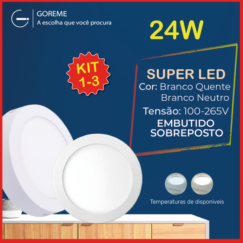 Luminária Painel Plafon Sobrepor Led 24w Redondo Branco Quente | Branco Neutro Luminária Painel Plafon Sobrepor Led 24w Redondo Branco Quente | Branco Neutro