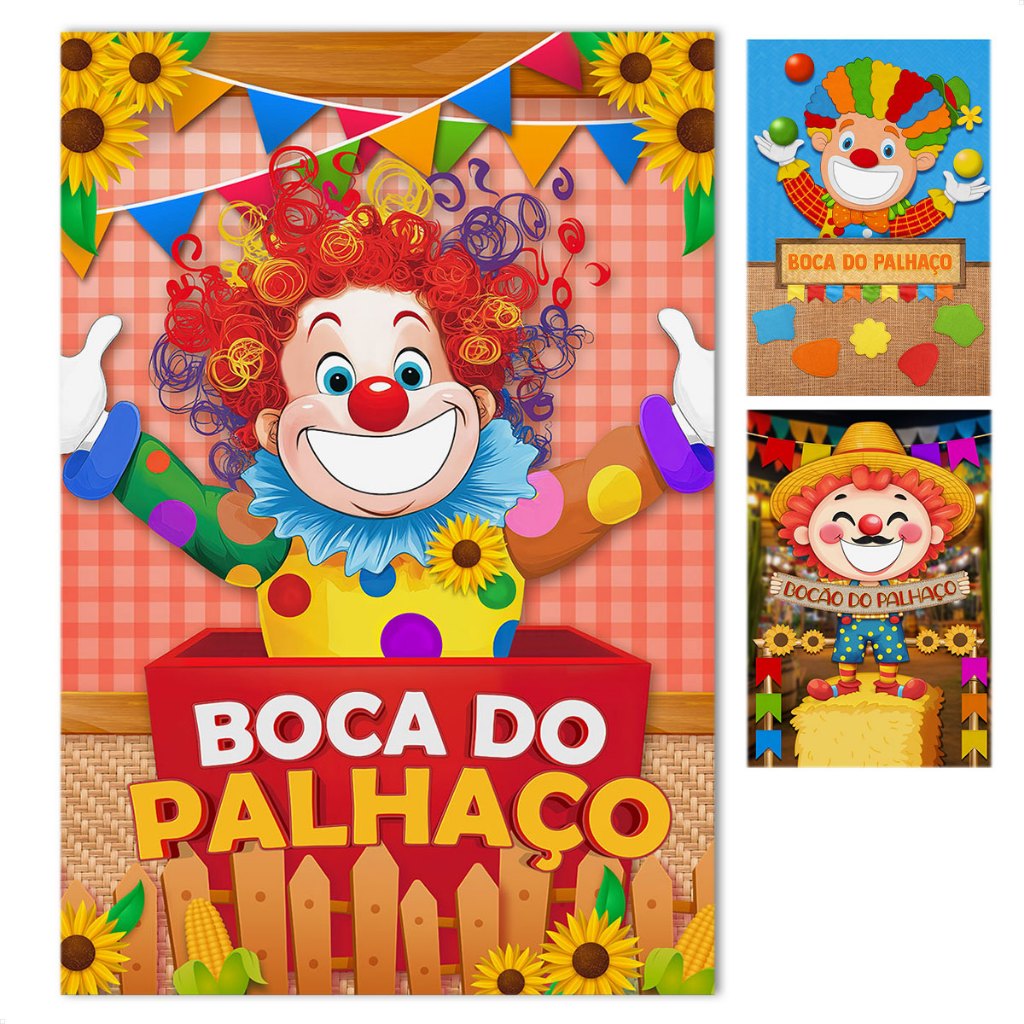 Painel Jogo Boca do Palhaço Vazado Interativo Decoração Festa Junina Sublimado 1,50×2,20m Painel Jogo Boca do Palhaço Vazado Interativo Decoração Festa Junina Sublimado 1,50×2,20m