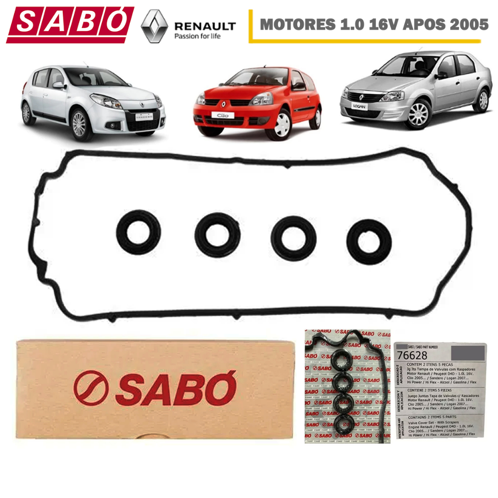 Junta da Tampa de Válvulas Sabó Renault Clio Logan Sandero 1.0 16v 05 2006 2007 2008 2009 em diante Junta da Tampa de Válvulas Sabó Renault Clio Logan Sandero 1.0 16v 05 2006 2007 2008 2009 em diante