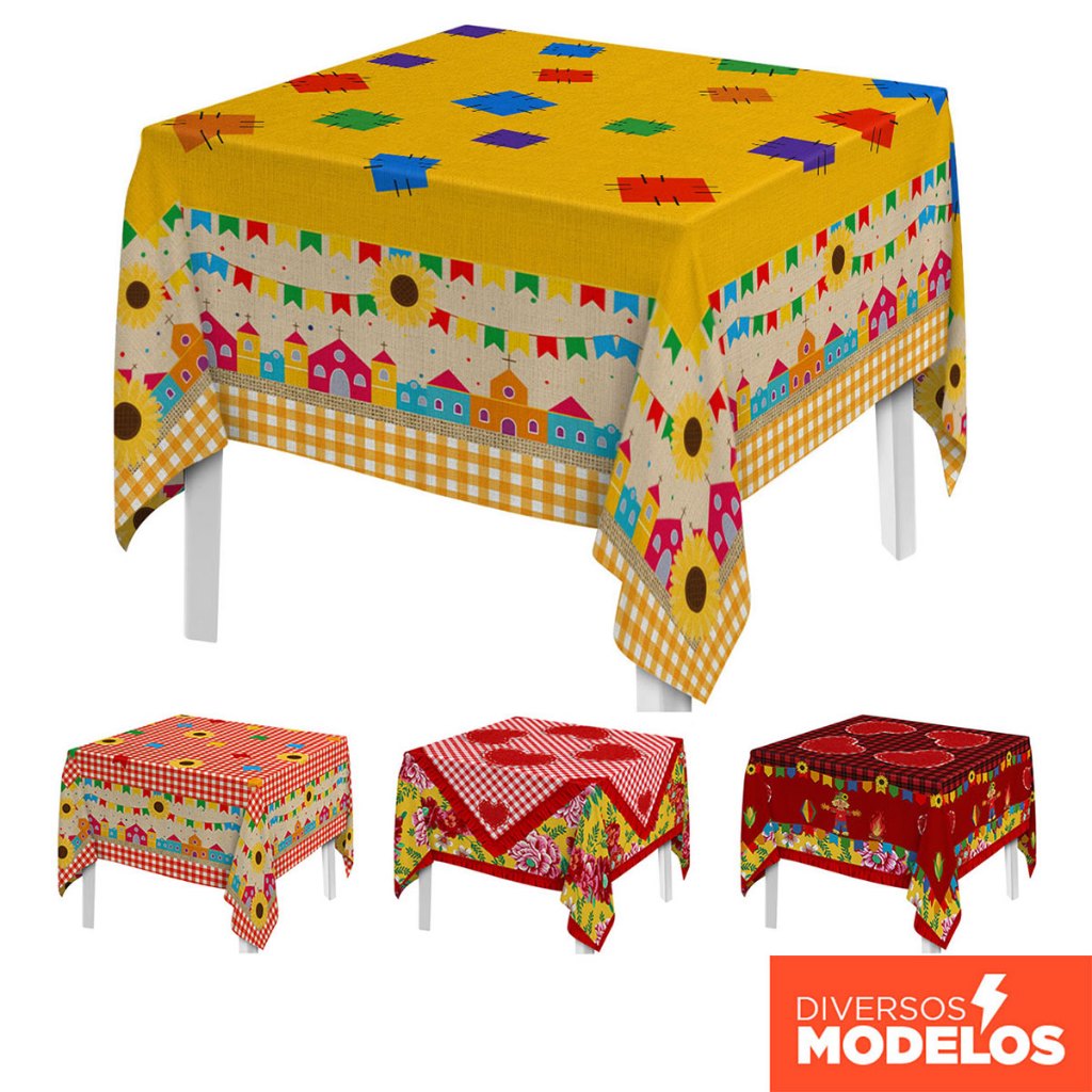 Toalha de Mesa Quadrada Festa Junina 150x150cm Tecido Estampado Decoração Junina Toalha de Mesa Quadrada Festa Junina 150x150cm Tecido Estampado Decoração Junina