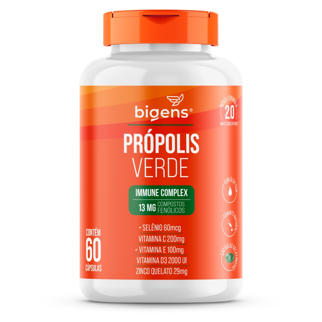 Própolis Verde, Immune Complex, 13mg Fenólicos + Vitaminas, Bigens Própolis Verde, Immune Complex, 13mg Fenólicos + Vitaminas, Bigens