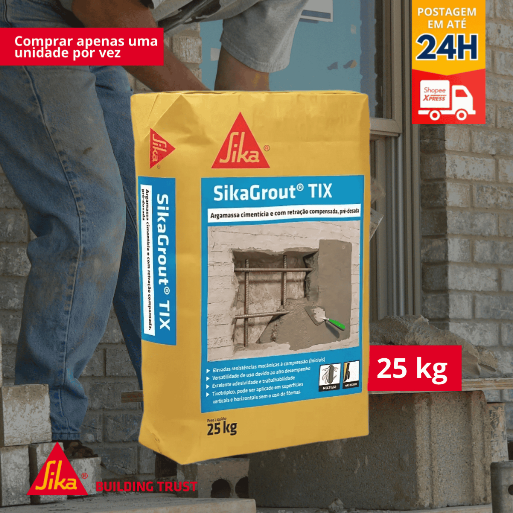 Sika Grout TIX Graute Tixotrópico Sem Fluidez para Reparos Estruturais (Saco 25kg) – SIKA Sika Grout TIX Graute Tixotrópico Sem Fluidez para Reparos Estruturais (Saco 25kg) – SIKA
