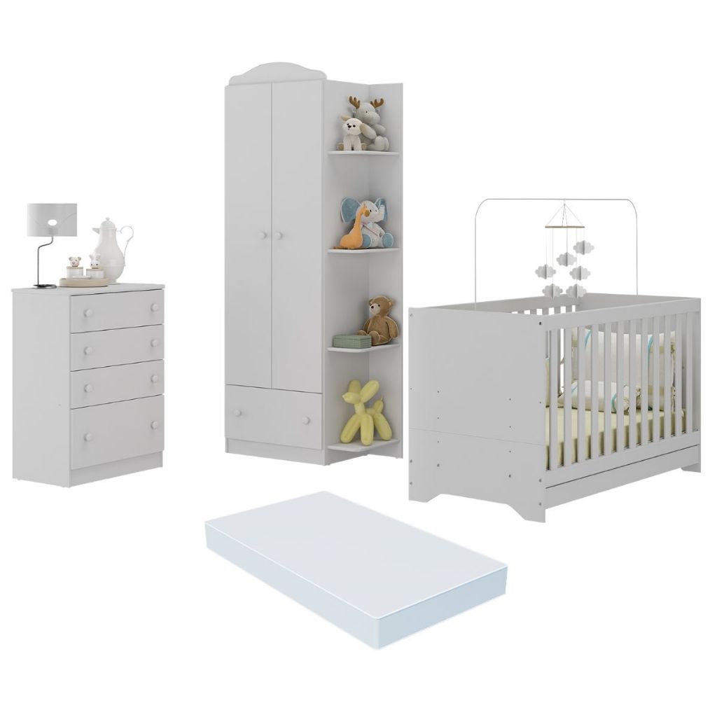 Quarto de Bebê Completo com Berço 3 em 1 com Colchão Multimóveis MP4163 Quarto de Bebê Completo com Berço 3 em 1 com Colchão Multimóveis MP4163