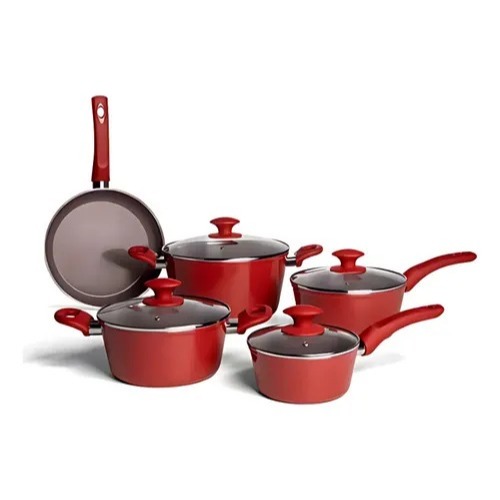 Jogo De Panelas 5 Peças Ceramic Life Optima Vermelho Carmin Com Fundo De Indução – Brinox