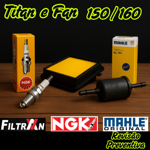 Filtro De Ar + Vela NGK + Filtro de Combustível Honda Titan Fan 150 160 2014 a 2024 Filtro De Ar + Vela NGK + Filtro de Combustível Honda Titan Fan 150 160 2014 a 2024