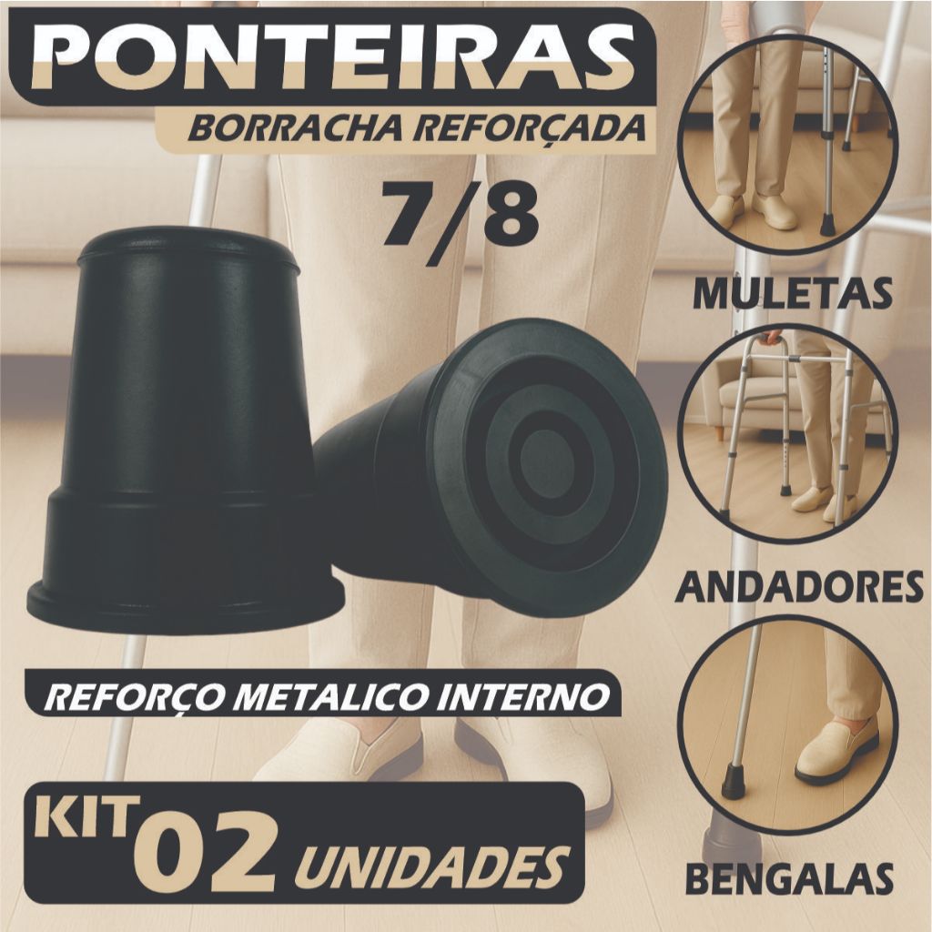 Kit 2 Ponteira Pé De Borracha 7/8 22mm Para Muleta Bengala Andador e Auxiliar Kit 2 Ponteira Pé De Borracha 7/8 22mm Para Muleta Bengala Andador e Auxiliar