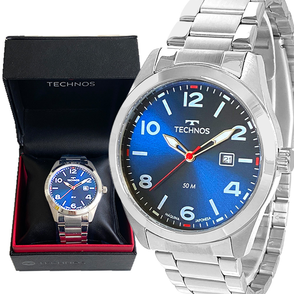Relógio Technos Masculino Prata Top Original Prova D’água Relógio Technos Masculino Prata Top Original Prova D’água