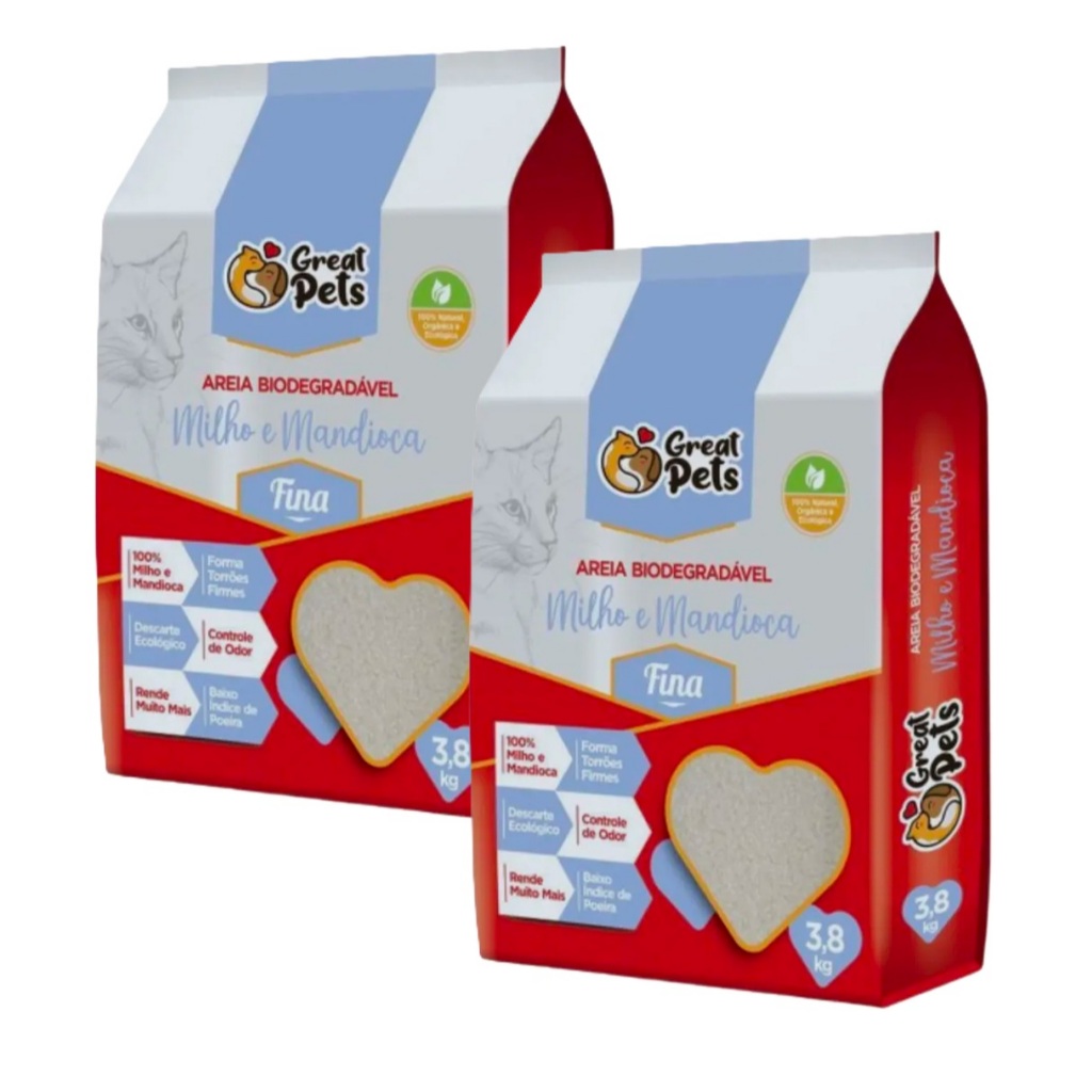 Kit 2 Areia Biodegradável Fina 3,8 Kg para Gatos – Great Pets Kit 2 Areia Biodegradável Fina 3,8 Kg para Gatos – Great Pets