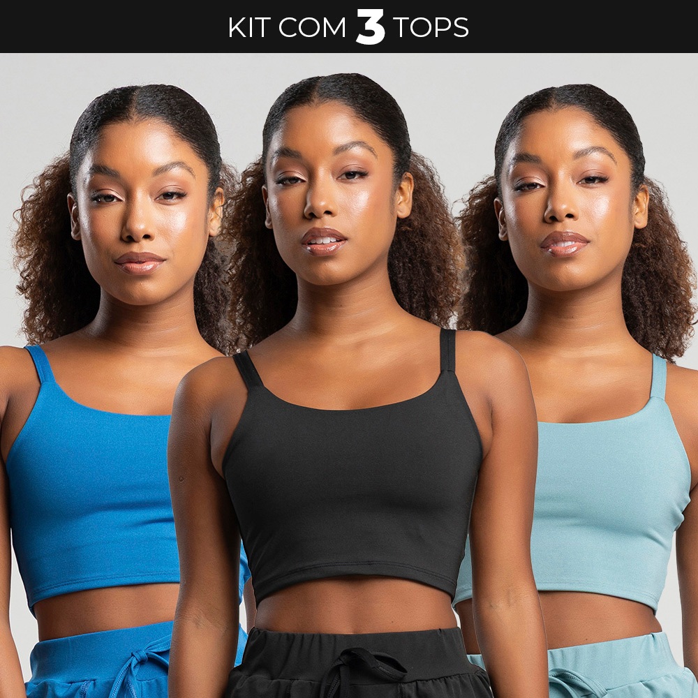 Kit 3 Tops Cropped Feminino Fitness Alcinha – Academia, Treino, Conforto e Versátil Kit 3 Tops Cropped Feminino Fitness Alcinha – Academia, Treino, Conforto e Versátil