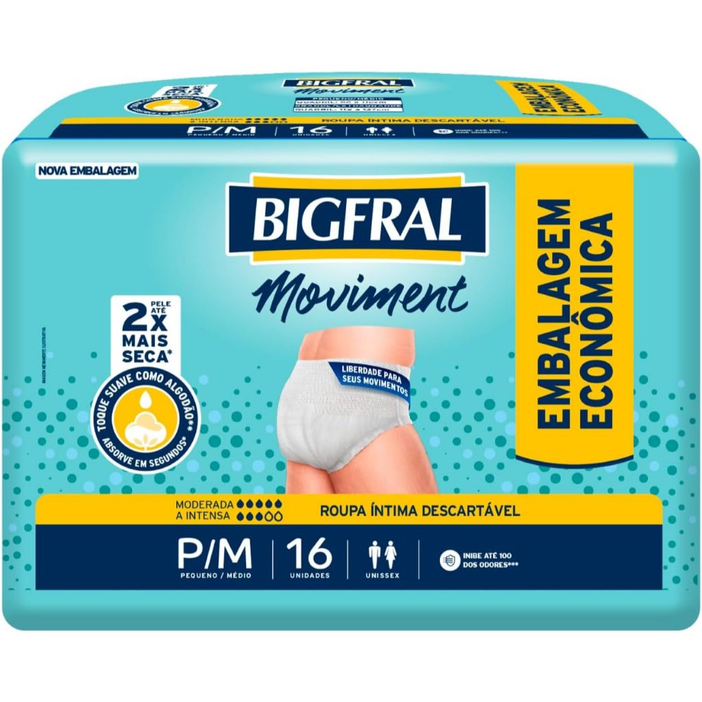 Fralda Calça Geriátrica Bigfral Moviment P/M 16 unidades Fralda Calça Geriátrica Bigfral Moviment P/M 16 unidades
