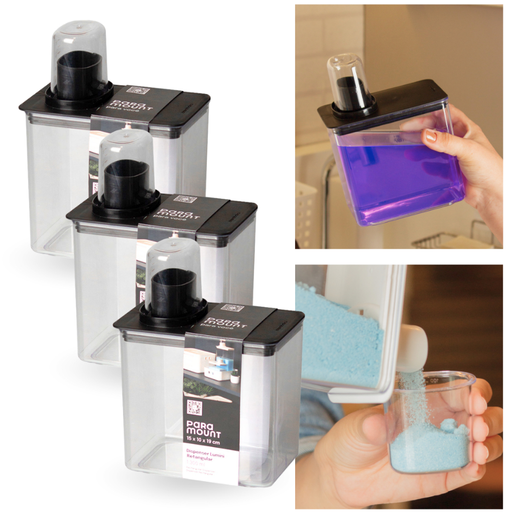 Kit 3 Dispenser Pote Medidor Hermético Produtos Limpeza Organizador de Lavanderia Fly 1,3L Paramount Kit 3 Dispenser Pote Medidor Hermético Produtos Limpeza Organizador de Lavanderia Fly 1,3L Paramount