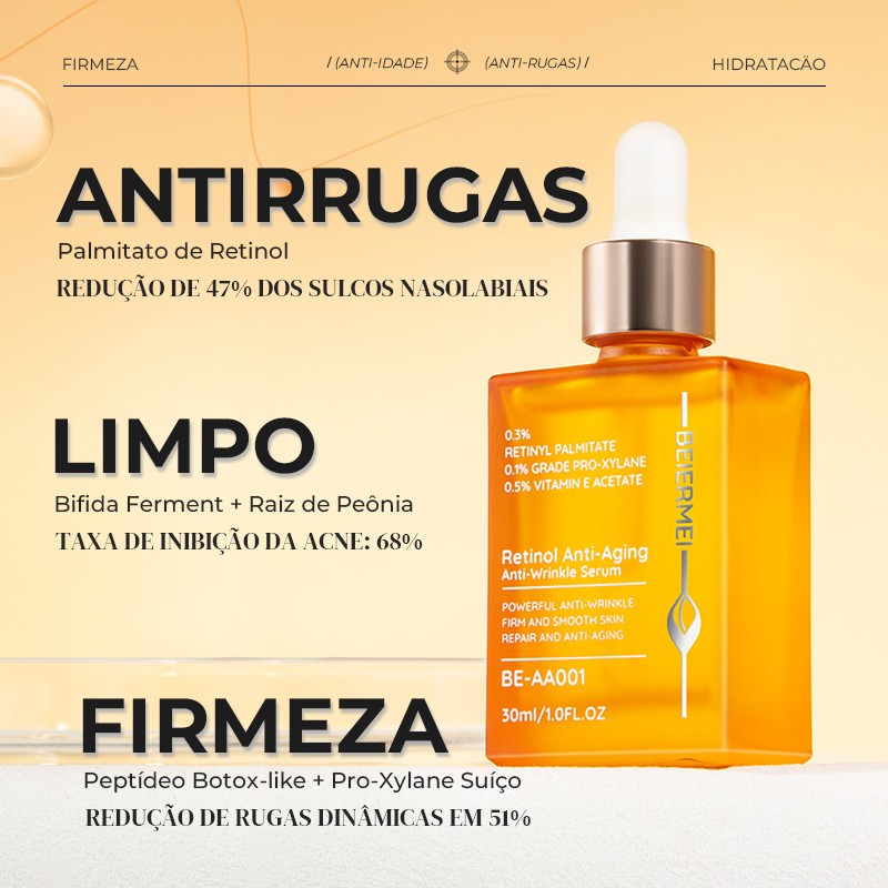 BEIERMEI Sérum 30ml Antirrugas com Retinol e Antienvelhecimento / 1.0 FL.OZ Antirrugas intenso Aperta e suaviza a pele BEIERMEI Sérum 30ml Antirrugas com Retinol e Antienvelhecimento / 1.0 FL.OZ Antirrugas intenso Aperta e suaviza a pele