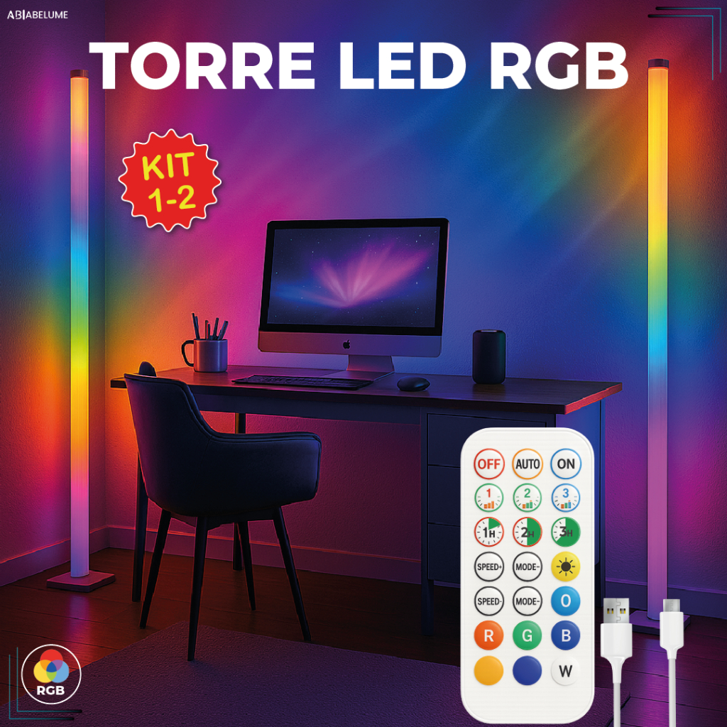 Luminária de Chão RGB LED 5050 Torre Inteligente com Controle 9.6W Barra Modo Música via USB Luminária de Chão RGB LED 5050 Torre Inteligente com Controle 9.6W Barra Modo Música via USB