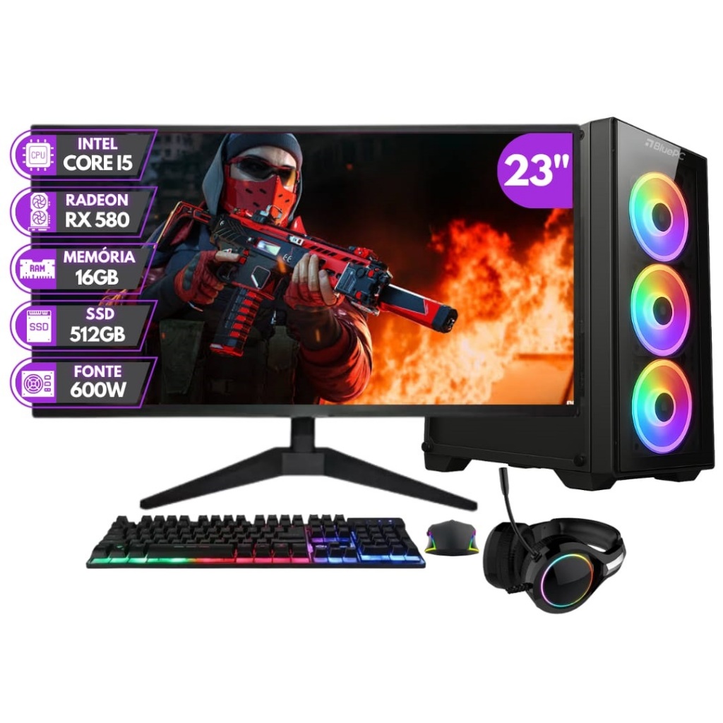 PC GAMER COMPLETO BLUEPC RUSH – INTEL CORE I5 16GB RAM RADEON RX 580 8GB SSD 512GB MONITOR 23″ 75HZ PC GAMER COMPLETO BLUEPC RUSH – INTEL CORE I5 16GB RAM RADEON RX 580 8GB SSD 512GB MONITOR 23″ 75HZ