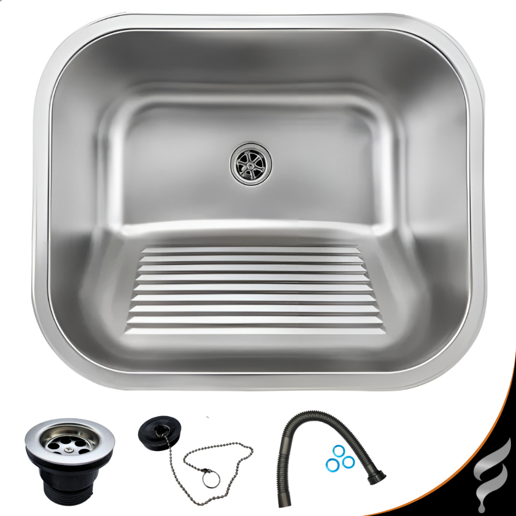 Tanque Lavanderia 50 X 45 Em Aço Inox 201 Com Válvula e Sifão Escovado Monobloco Softinox Tanque Lavanderia 50 X 45 Em Aço Inox 201 Com Válvula e Sifão Escovado Monobloco Softinox