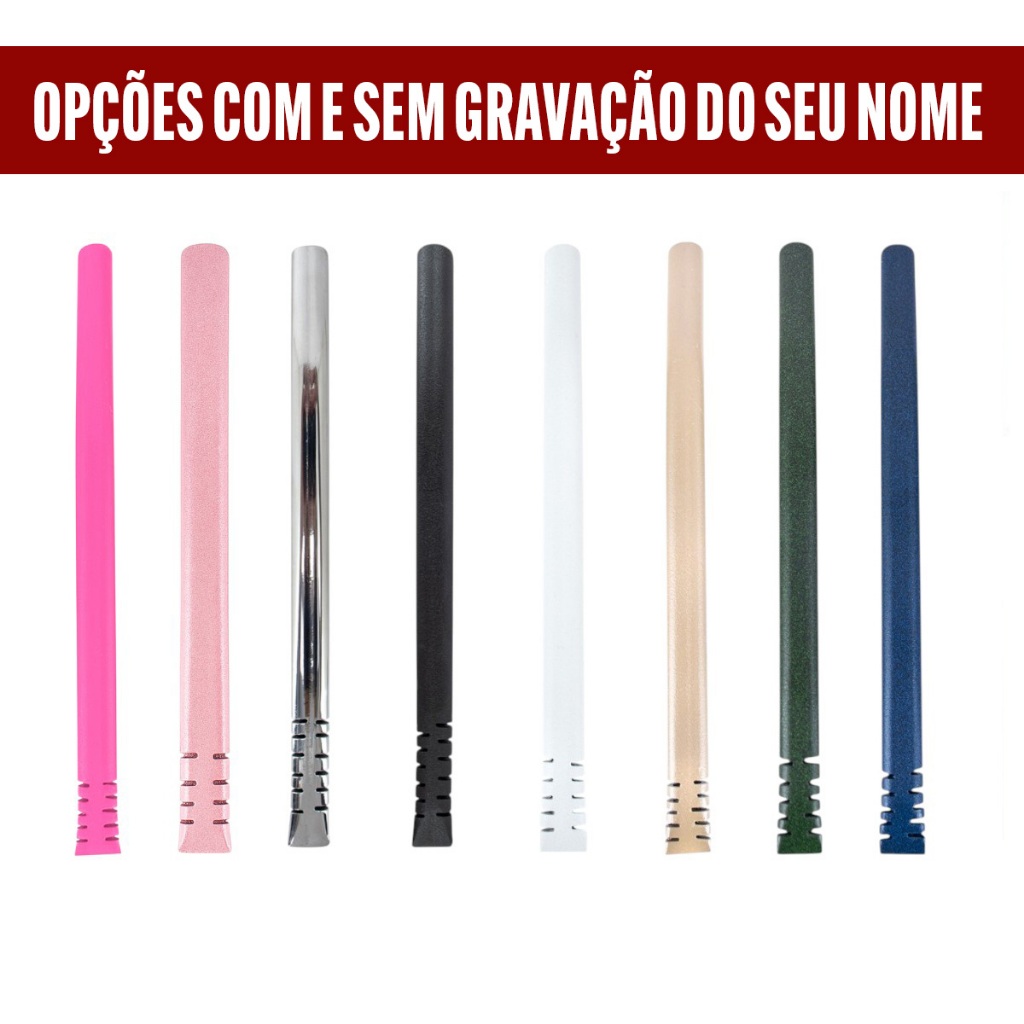 Bomba para Tereré Inox Modelo Filete + Escova de Limpeza Cores Personalize