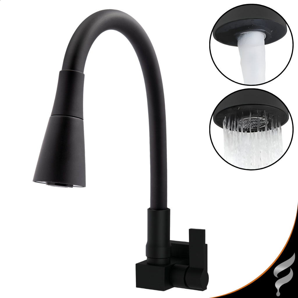 Torneira Gourmet Para Cozinha Preta Black De Parede Quadrada Cone 2 Jatos Torneira Gourmet Para Cozinha Preta Black De Parede Quadrada Cone 2 Jatos