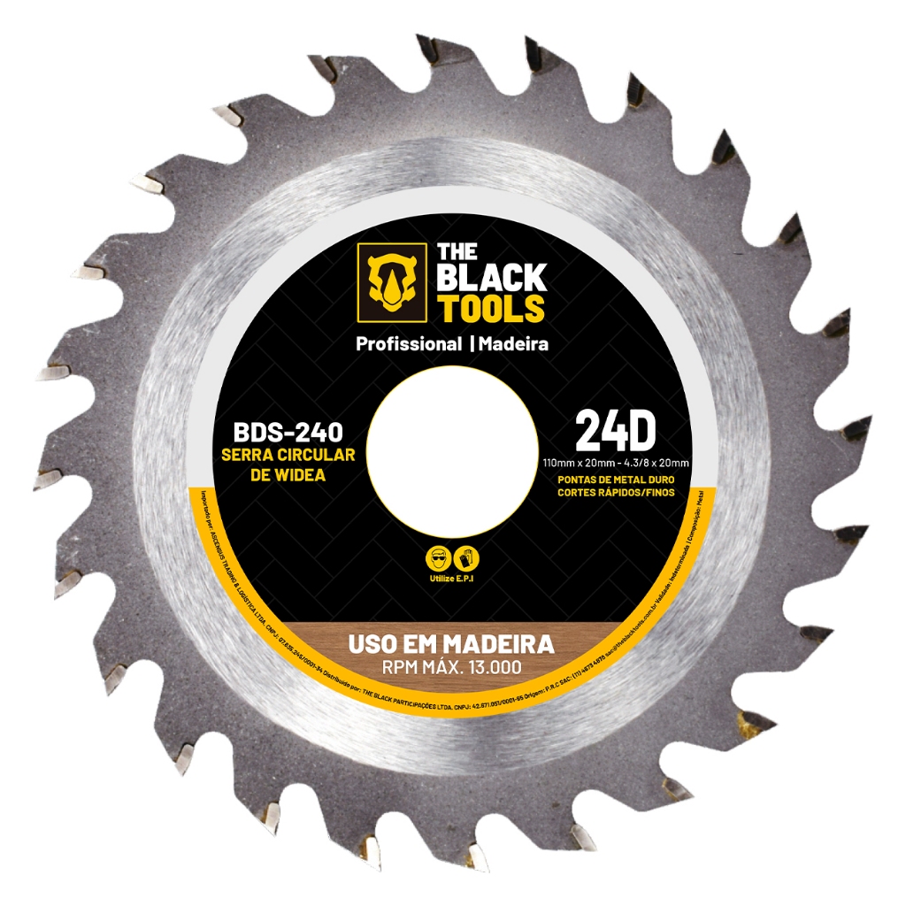 Disco Serra Circular Madeira 110 X 20mm 24 Dentes Marcenaria Tabua The Black Tools Disco Serra Circular Madeira 110 X 20mm 24 Dentes Marcenaria Tabua The Black Tools