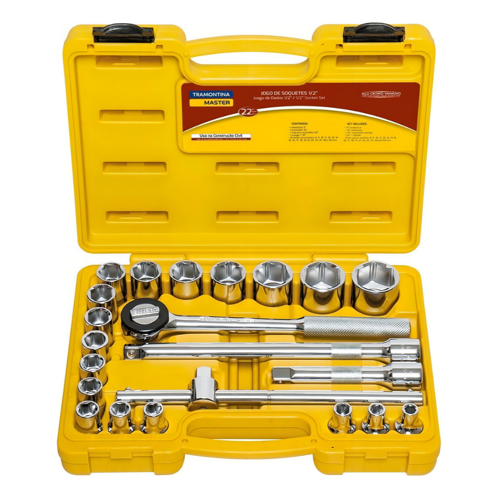 Jogo De Soquete Estriado 1/2 Pol 8 A 30mm 17 Pçs Ou 8 A 32mm 22 Pçs Soquetes Profissional Tramontina Jogo De Soquete Estriado 1/2 Pol 8 A 30mm 17 Pçs Ou 8 A 32mm 22 Pçs Soquetes Profissional Tramontina