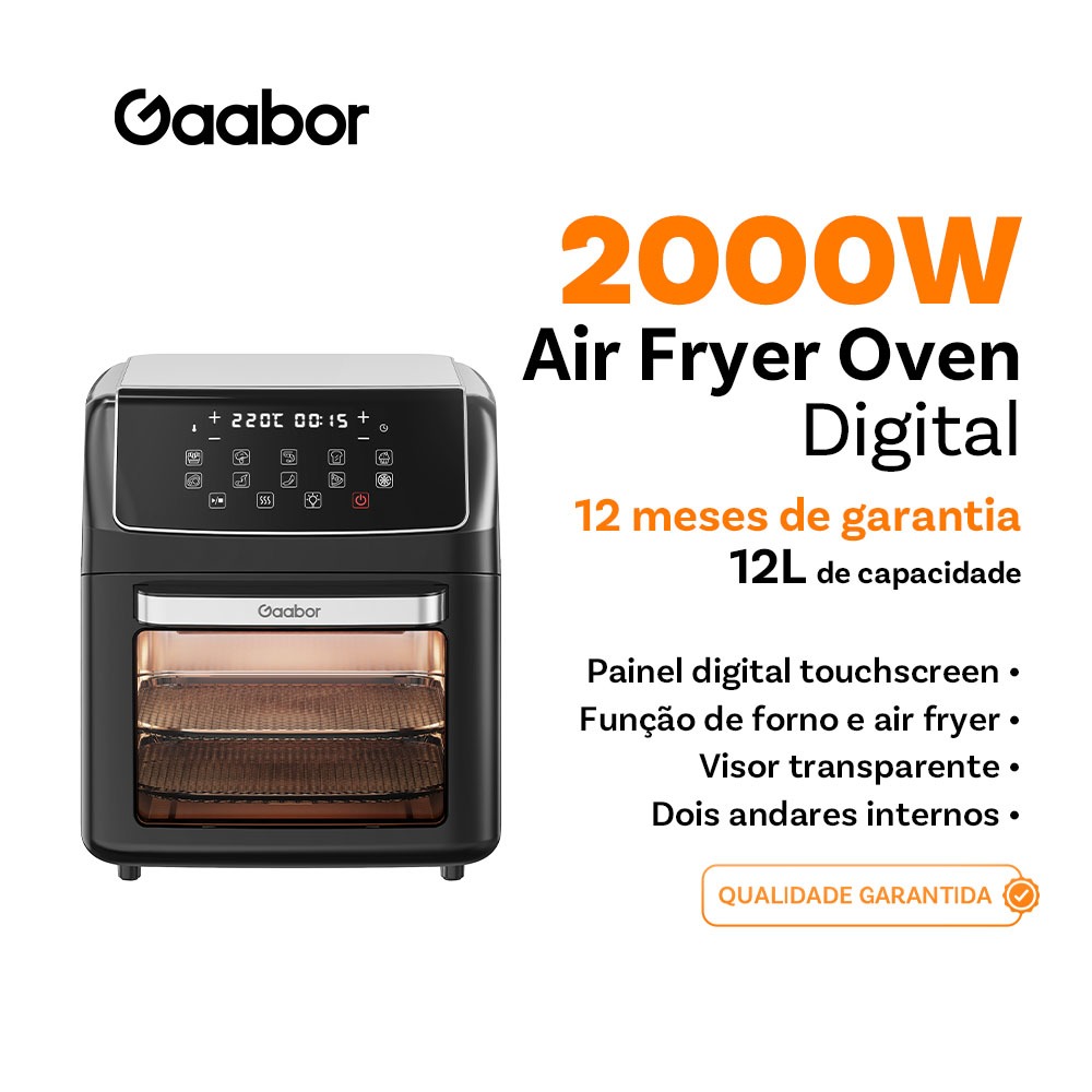 Gaabor Fritadeira Elétrica sem Óleo12L Touch Digital Preto timer air fry frigideira antiaderente AF-120T01 -1 Gaabor Fritadeira Elétrica sem Óleo12L Touch Digital Preto timer air fry frigideira antiaderente AF-120T01 -1