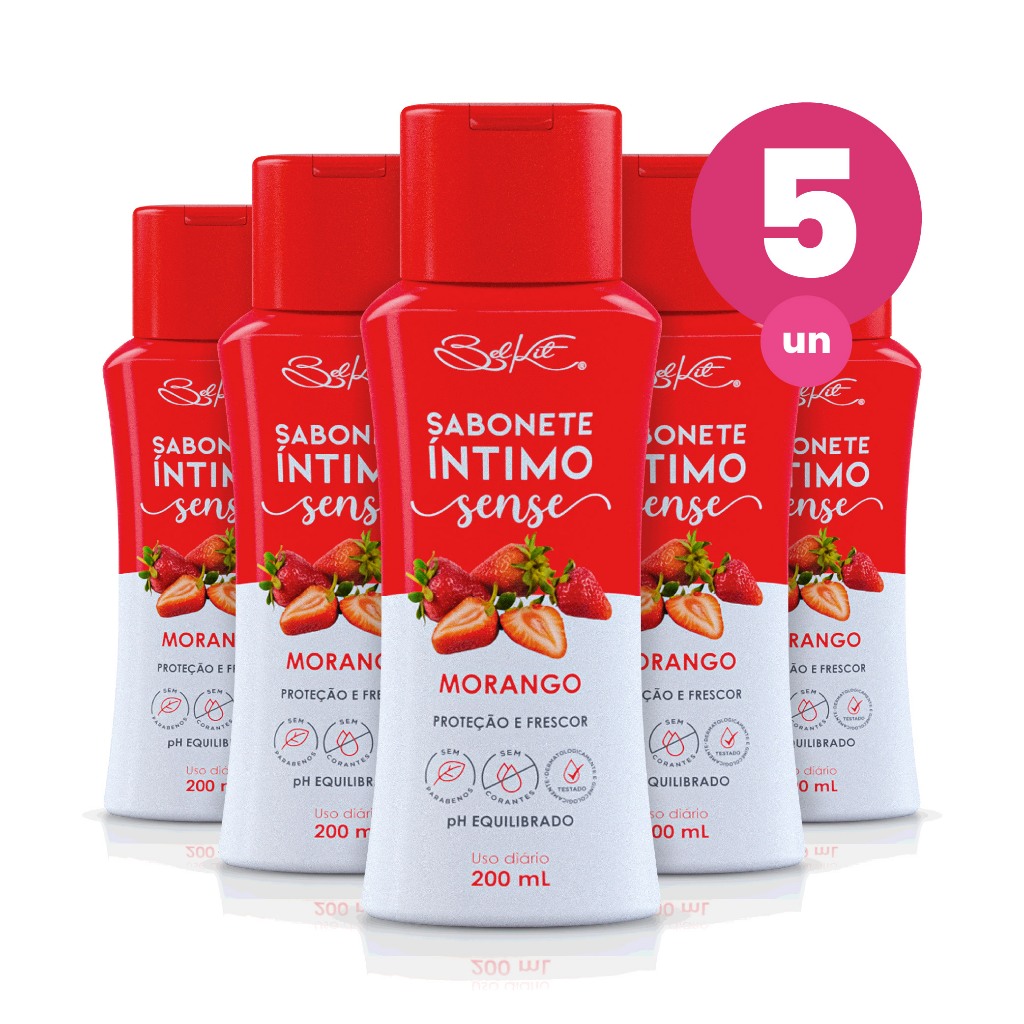 Kit 5 Sabonete Íntimo Sense Morango 200ml Belkit Kit 5 Sabonete Íntimo Sense Morango 200ml Belkit