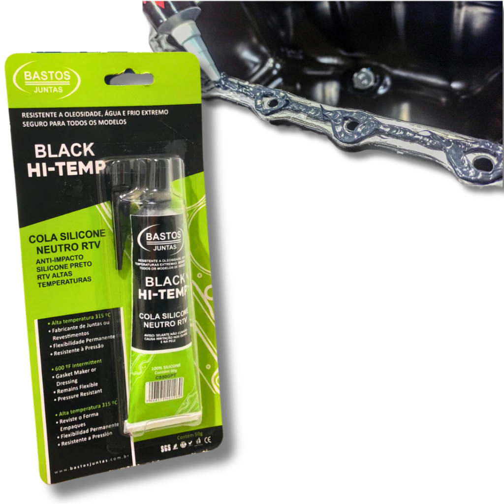 Silicone Alta Temperatura Até 315°C 50g Bastos Black Hi-Temp Silicone Alta Temperatura Até 315°C 50g Bastos Black Hi-Temp