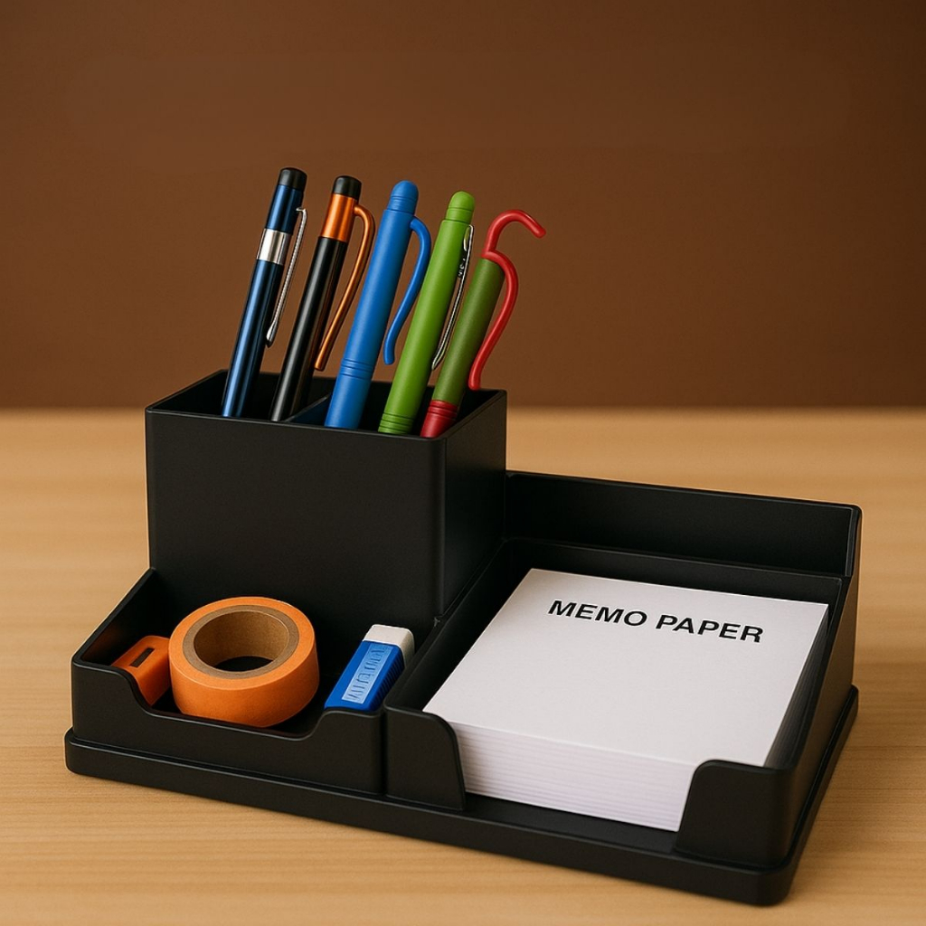 Organizador de Mesa Porta Treco Caneta Lápis Escritório 5 Compartimentos Multiuso Branco