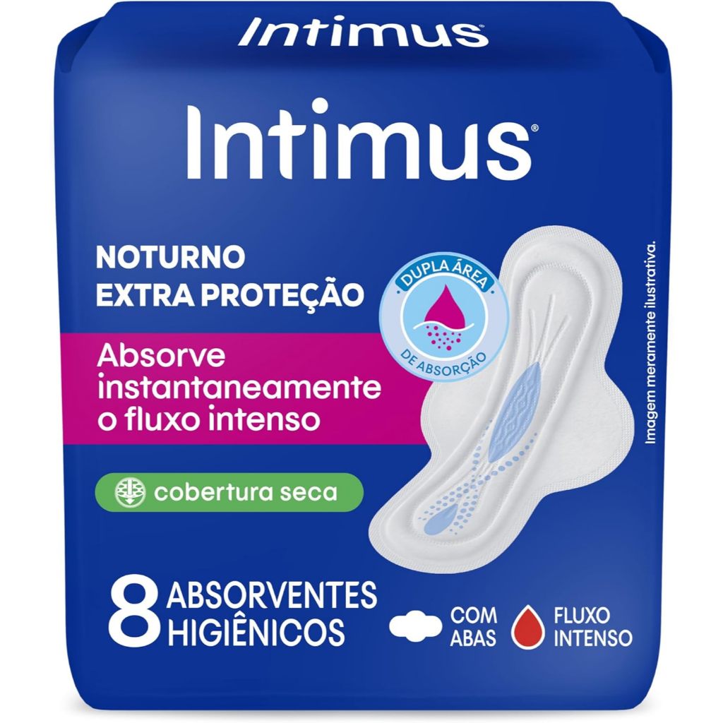 Absorvente Intimus Noturno Fluxo Intenso Seca com Abas 8 Unidades Absorvente Intimus Noturno Fluxo Intenso Seca com Abas 8 Unidades
