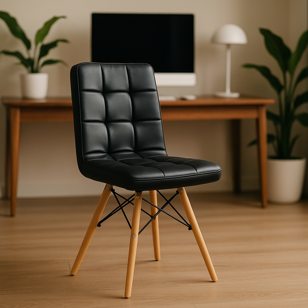 Cadeira Estofada Confortável Para Mesa De Jantar Cozinha Base Madeira Charles Eames Gomos Preta Cadeira Estofada Confortável Para Mesa De Jantar Cozinha Base Madeira Charles Eames Gomos Preta