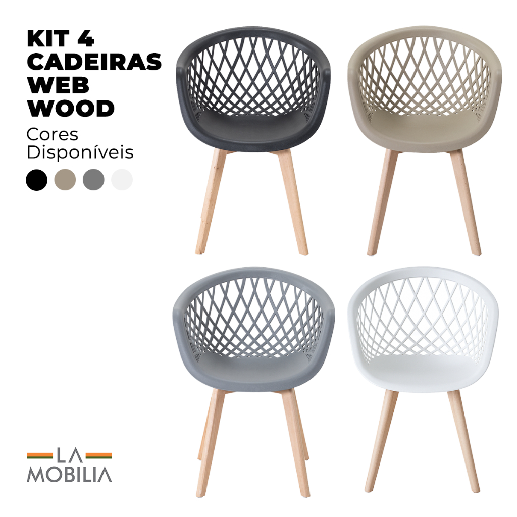 Conjunto 4 Cadeiras Web Wood Cores Diversas Conjunto 4 Cadeiras Web Wood Cores Diversas