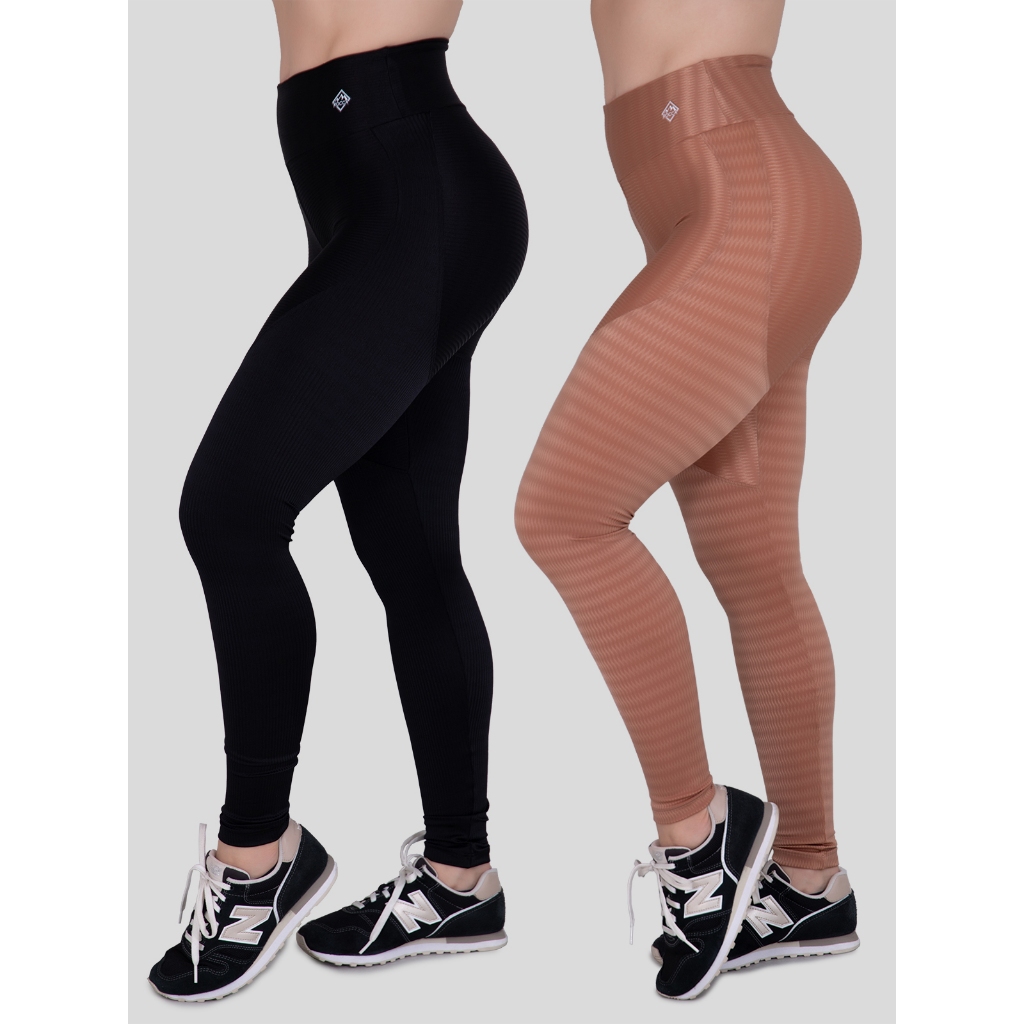 Kit 2 Calças Legging de Poliamida Recorte New Zig Moda Feminina