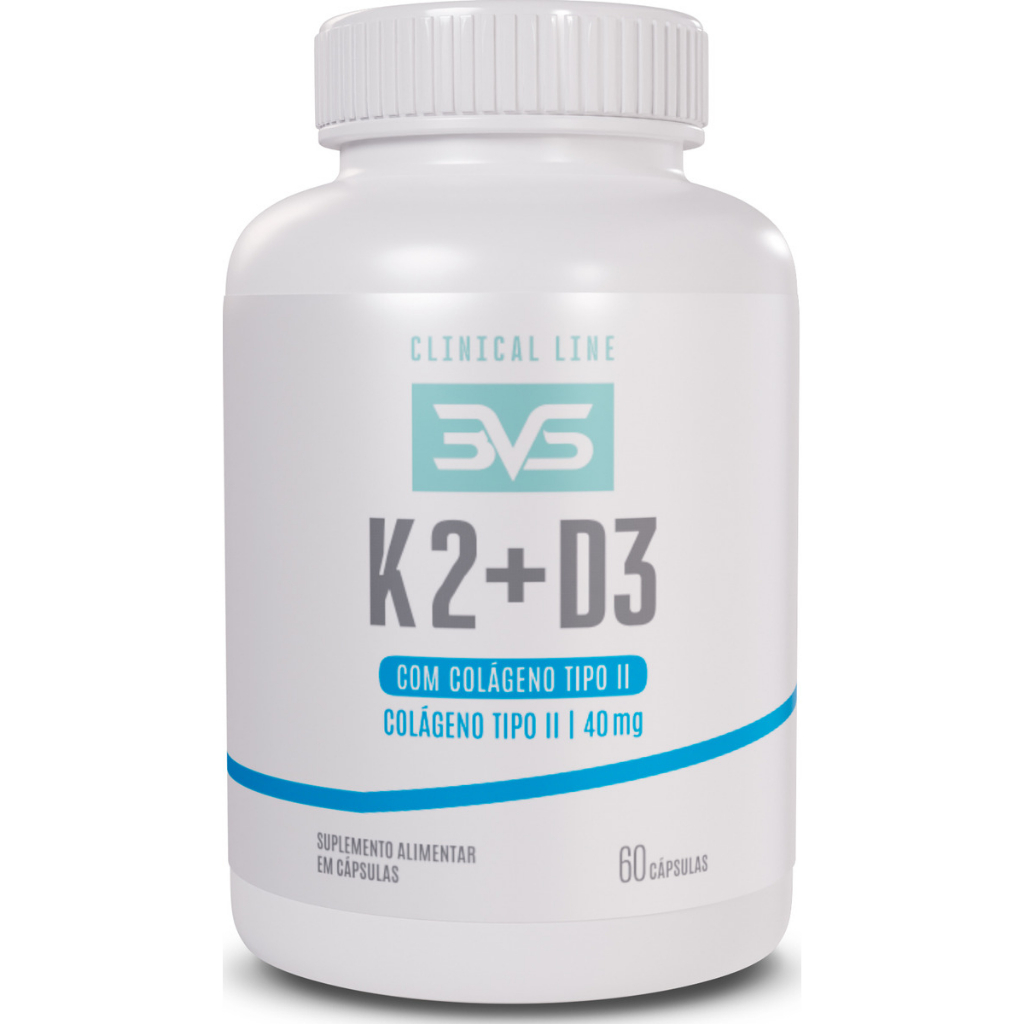Vitamina D3 2000ui + Vitamina K2 120mcg + Colágeno Tipo II 40mg – Fórmula Avançada – 60 Cápsulas